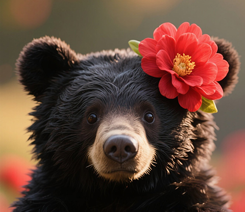jimeng-2025-05-04-90-一只头上插着一朵红色花朵的可爱黑熊.jpeg
